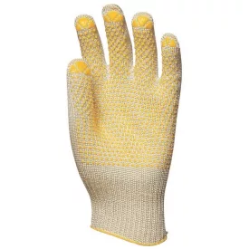   4456   KÖTÖTT VÉKONY FEHÉR ABRALON/NYLON KESZTYŰ, SÁRGA PÖTTYÖS