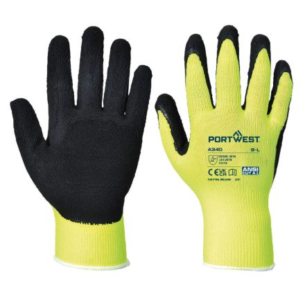A340YERS Portwest Hi-Vis Grip mártott latex védőkesztyű