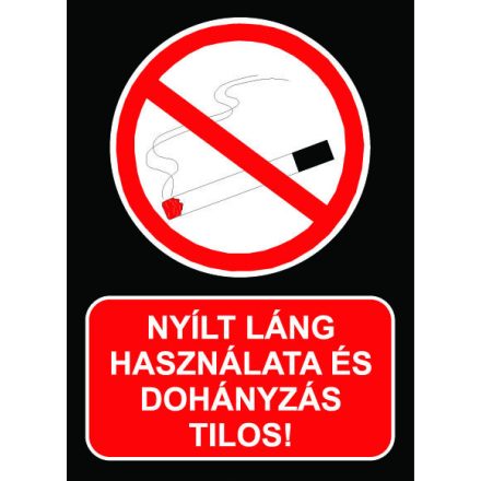 Nyílt láng használata és a dohányzás Tilos! - tábla