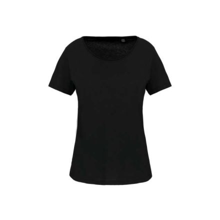 ka399bl-l   LADIES' SHORT-SLEEVED ORGANIC T-SHIRT WITH RAW EDGE NECKLINE