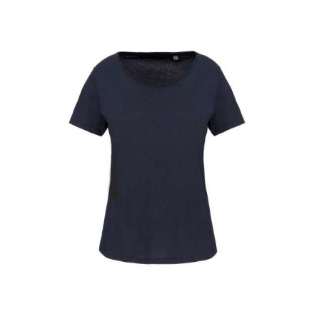 ka399nv-l   LADIES' SHORT-SLEEVED ORGANIC T-SHIRT WITH RAW EDGE NECKLINE