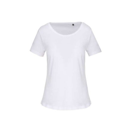 ka399wh-l   LADIES' SHORT-SLEEVED ORGANIC T-SHIRT WITH RAW EDGE NECKLINE