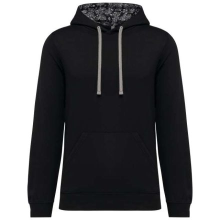 ka4013bl/ms-3xl   UNISEX CONTRAST PATTERNED HOODED SWEATSHIRT