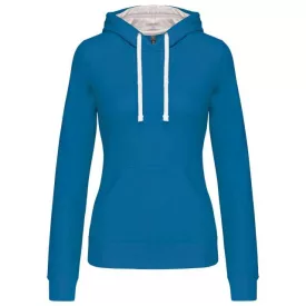 ka465tb/wh-xs   LADIES’ CONTRAST HOODED SWEATSHIRT
