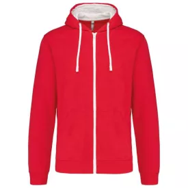   ka466re/wh-s   MEN'S CONTRAST HOODED FULL ZIP SWEATSHIRT