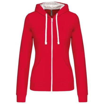 ka467re/wh-xl   LADIES’ CONTRAST HOODED FULL ZIP SWEATSHIRT