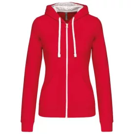   ka467re/wh-xs   LADIES’ CONTRAST HOODED FULL ZIP SWEATSHIRT