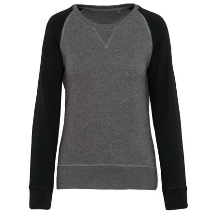 ka492grh/bl-2xl   LADIES' TWO-TONE ORGANIC CREW NECK RAGLAN SLEEVE SWEATSHIRT