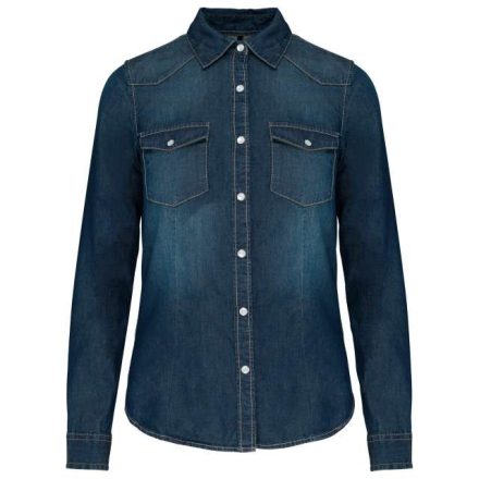 ka518bj-2xl   LADIES' LONG-SLEEVED DENIM SHIRT