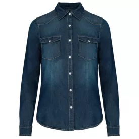 ka518bj-xs   LADIES' LONG-SLEEVED DENIM SHIRT
