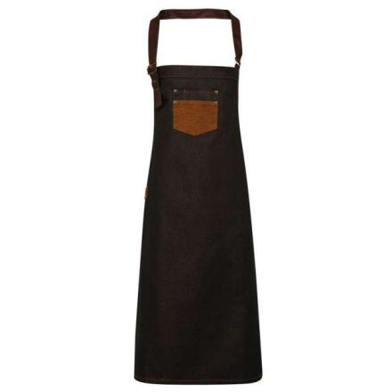 pr136bl/tnd-u   'DIVISION' WAXED LOOK DENIM BIB APRON WITH FAUX LEATHER