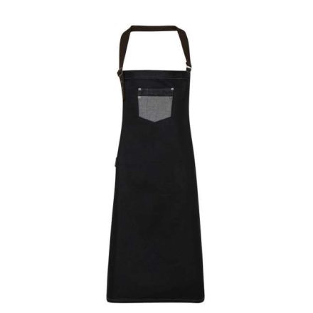 pr136bld-u   'DIVISION' WAXED LOOK DENIM BIB APRON WITH FAUX LEATHER