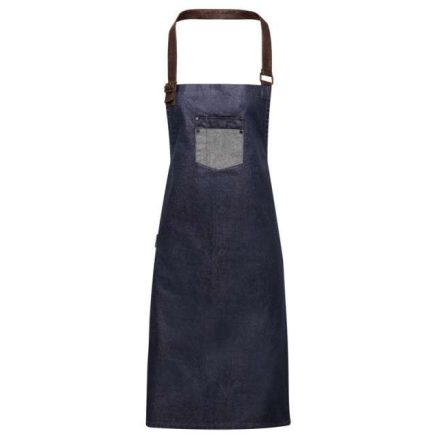 pr136id-u   'DIVISION' WAXED LOOK DENIM BIB APRON WITH FAUX LEATHER