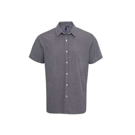 pr221bl/wh-l   MEN'S SHORT SLEEVE GINGHAM COTTON MICROCHECK SHIRT