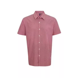   pr221re/wh-xs   MEN'S SHORT SLEEVE GINGHAM COTTON MICROCHECK SHIRT