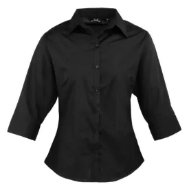 pr305bl-xxs   WOMEN'S POPLIN 3/4 SLEEVE BLOUSE