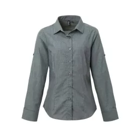   pr317gd-l   WOMEN'S CROSS-DYE ROLL SLEEVE POPLIN BAR SHIRT