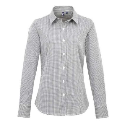 pr320bl/wh-3xl   WOMEN'S LONG SLEEVE GINGHAM MICROCHECK SHIRT