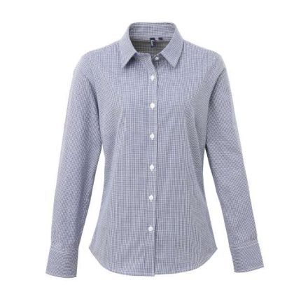 pr320nv/wh-2xl   WOMEN'S LONG SLEEVE GINGHAM MICROCHECK SHIRT