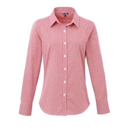 pr320re/wh-2xl   WOMEN'S LONG SLEEVE GINGHAM MICROCHECK SHIRT