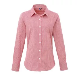   pr320re/wh-xs   WOMEN'S LONG SLEEVE GINGHAM MICROCHECK SHIRT