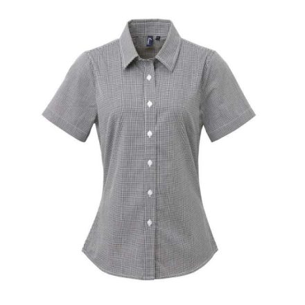 pr321bl/wh-2xl   WOMEN'S SHORT SLEEVE GINGHAM MICROCHECK SHIRT