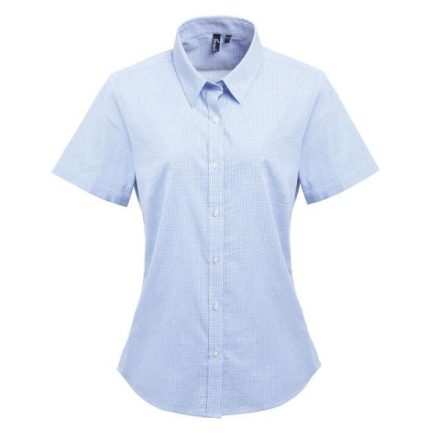 pr321lb/wh-2xl   WOMEN'S SHORT SLEEVE GINGHAM MICROCHECK SHIRT