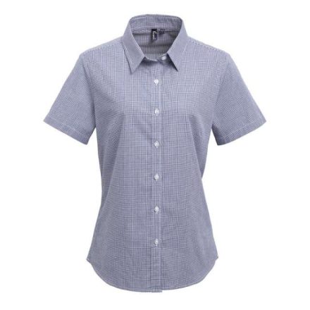 pr321nv/wh-2xl   WOMEN'S SHORT SLEEVE GINGHAM MICROCHECK SHIRT