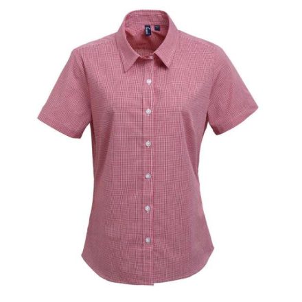 pr321re/wh-2xl   WOMEN'S SHORT SLEEVE GINGHAM MICROCHECK SHIRT