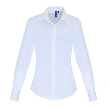 pr344wh-2xl   WOMEN'S STRETCH-FIT COTTON POPLIN LONG SLEEVE SHIRT