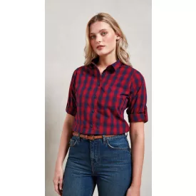   pr350re/nv-xs   'MULLIGAN' CHECK - WOMEN'S LONG SLEEVE COTTON SHIRT