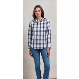   pr354bl/wh-s   'GINMILL' CHECK - WOMEN'S LONG SLEEVE COTTON SHIRT