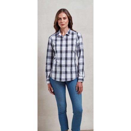 pr354bl/wh-xl   'GINMILL' CHECK - WOMEN'S LONG SLEEVE COTTON SHIRT